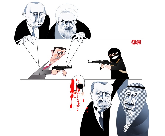 Политика: Путин и Сирия на обложках мировых СМИ и карикатурах
